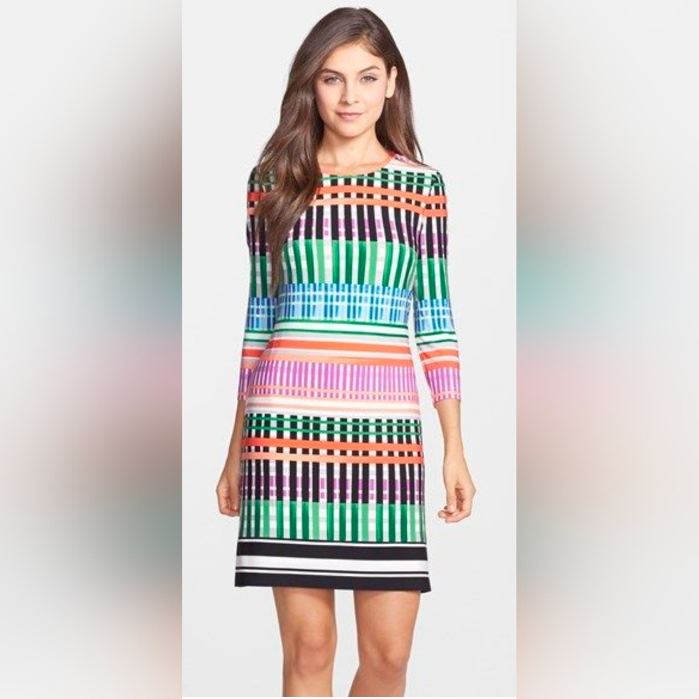 Eliza J. Designer Geometric Shift Career Dress A-Line Back Gold Zip Lined Sz 8